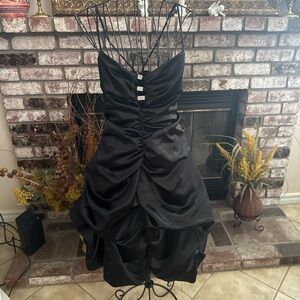Vintage 80s Faux Satin Crystal Pin Up Mini Dress Formal Party